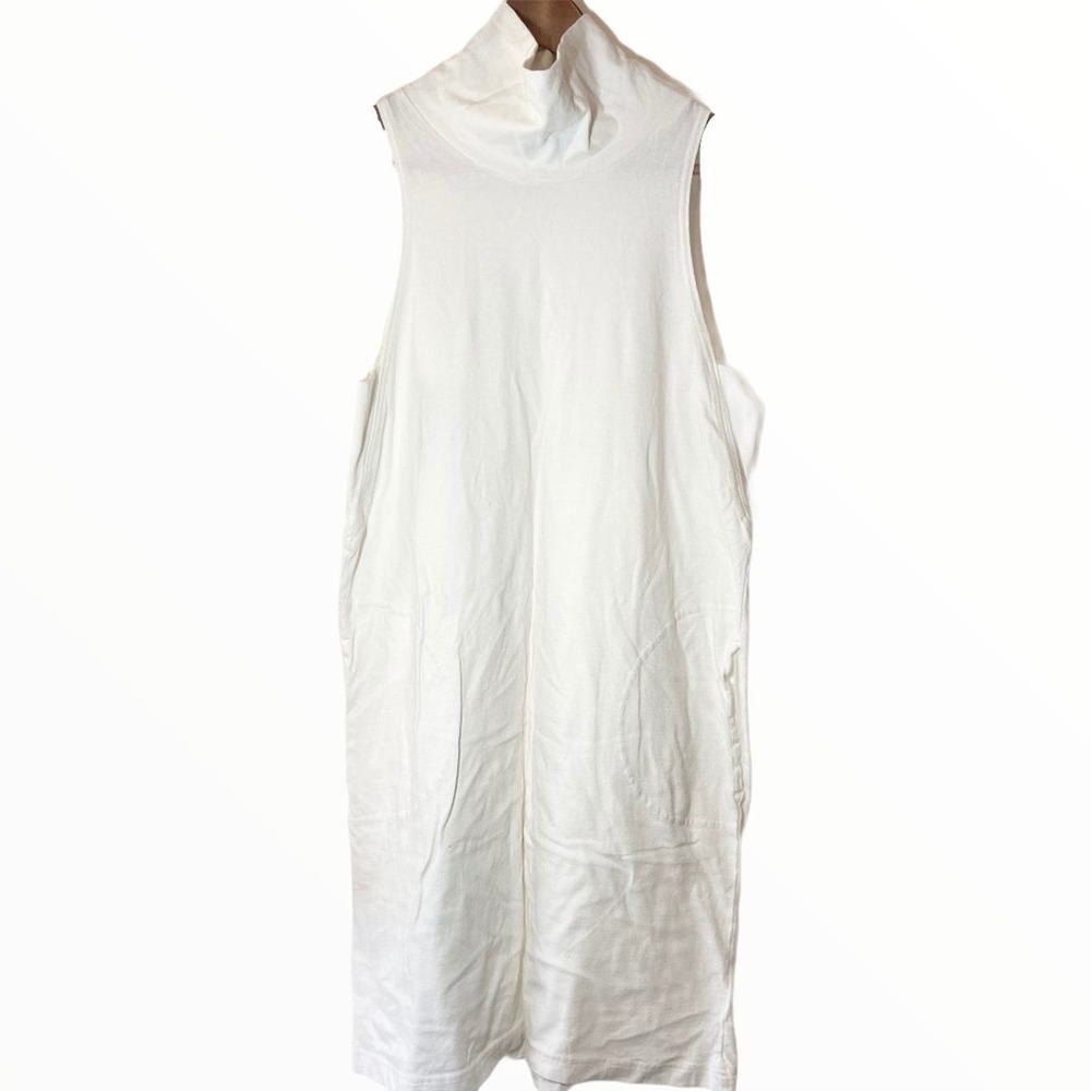 Yumi Kim Midi Mockneck Dress White Cotton Pockets